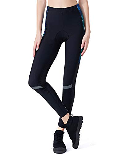 SILIK Pantalones de Ciclismo Acolchados Leggings Damas Largos Bolsillos de Bicicleta de montaña Medias Verde Azur XXL