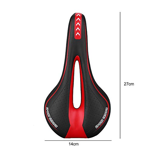 Sillín de Bicicleta de Gel Asiento de Bicicleta Profesional Cómodo y Suave Diseño Ergonómico cojín de Bicicleta de Ciclismo Carretera montaña MTB 27×14cm (Negro+Rojo)