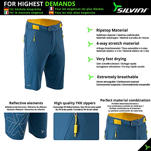 SILVINI META - Pantalones cortos de ciclismo para hombre, muy ligeros, para bicicleta de montaña, Hombre, azul/amarillo, 5XL