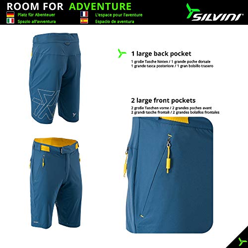 SILVINI META - Pantalones cortos de ciclismo para hombre, muy ligeros, para bicicleta de montaña, Hombre, azul/amarillo, 5XL