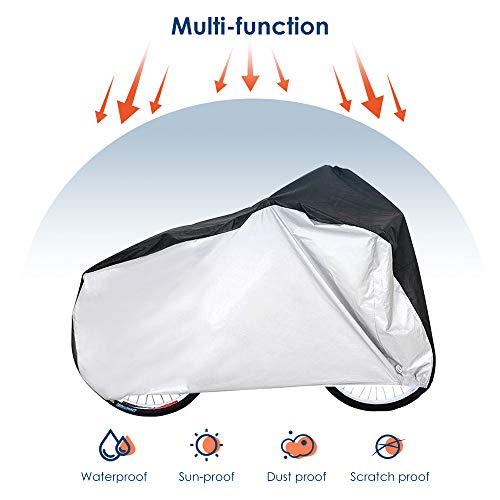 Simpeak Funda Impermeable para Bicicleta 210D XL, 200 x 110 x 70 cm con Funda Impermeable para sillín, Plateado Negro