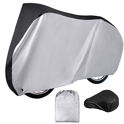 Simpeak Funda Impermeable para Bicicleta 210D XL, 200 x 110 x 70 cm con Funda Impermeable para sillín, Plateado Negro