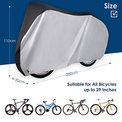 Simpeak Funda Impermeable para Bicicleta 210D XL, 200 x 110 x 70 cm con Funda Impermeable para sillín, Plateado Negro
