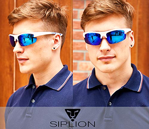 SIPLION Hombre Gafas de sol Polarizadas Deportes para Ciclismo Pesca Golf TR90 Súper ligero Marco 502 BLUE