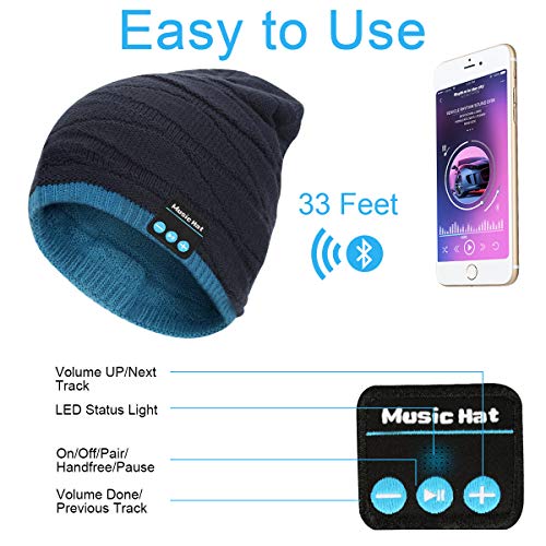 SIVITICK Gorro Bluetooth V5.0 Hombre y Mujer Beanie Música con Calentador de Cuello Gorro de Punto Invierno con Auriculares Inalámbricos Sombrero de Música Bluetooth para Correr, Esquiar, Regalar