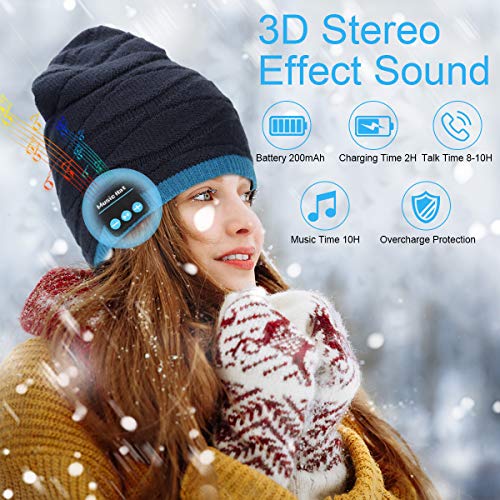 SIVITICK Gorro Bluetooth V5.0 Hombre y Mujer Beanie Música con Calentador de Cuello Gorro de Punto Invierno con Auriculares Inalámbricos Sombrero de Música Bluetooth para Correr, Esquiar, Regalar