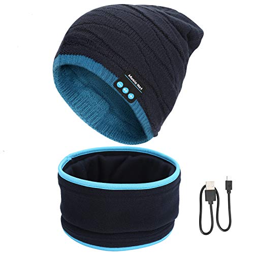 SIVITICK Gorro Bluetooth V5.0 Hombre y Mujer Beanie Música con Calentador de Cuello Gorro de Punto Invierno con Auriculares Inalámbricos Sombrero de Música Bluetooth para Correr, Esquiar, Regalar