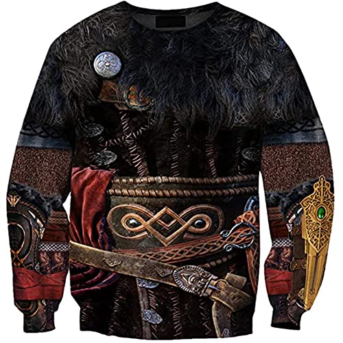 SJJMYM Viking Warrior Tattoo 3D Printing Autumn Men's Zipper Hoodie Unisex Sudadera Cosplay,Sweatshirt,5XL