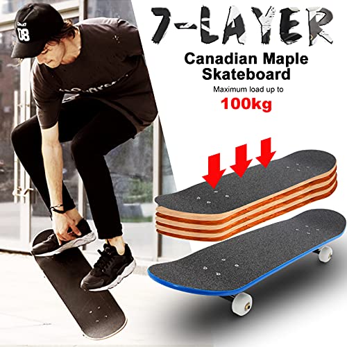 Skateboard para Principiantes Niños Adultos 79 X 20 Cm, Monopatin Completo de 7 Capas de Madera de Arce para Niños y Niñas, con Rodamientos ABEC-7 y Herramienta en T de Skate Todo en Uno