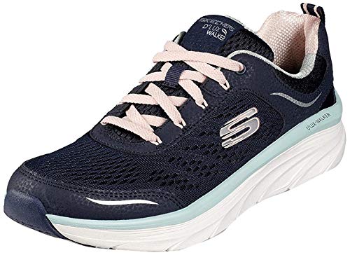 Skechers D'lux Walker, Zapatillas Bajas Mujer, Azul (Navy Leather/Mesh/Lt Pink and Lt Blue Trim Nvlb), 37 EU