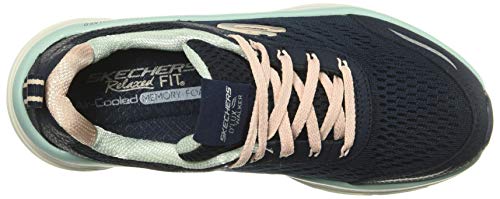 Skechers D'lux Walker, Zapatillas Bajas Mujer, Azul (Navy Leather/Mesh/Lt Pink and Lt Blue Trim Nvlb), 37 EU