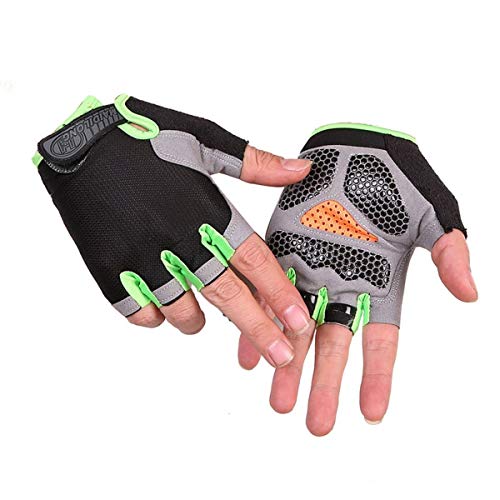 Skevic Guantes de Ciclismo Hombre Mujer MTB Guantes Bicicleta Montaña Medio Dedo, Guantes Gimnasio Deportivos Bici Moto Fitness, Guantes Gym Antideslizante, Acolchado y Transpirables (Negro Verde, M)