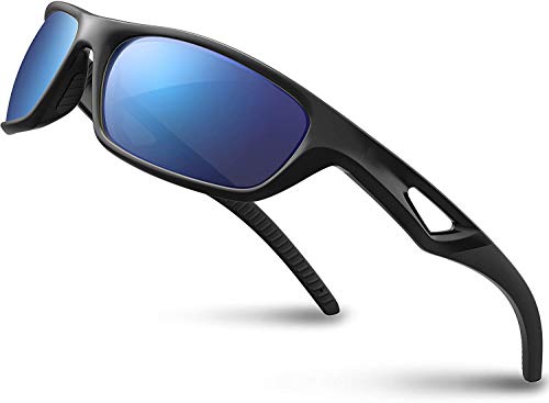 SKILEC Gafas de Sol Hombre Mujer Polarizadas TR90 - Gafas Running, Gafas Ciclismo Hombre Ideales para Deporte, Pesca, MTB, Golf, Bicicleta Gafas de Sol Deportivas Protección 100% UV400 (Negro Azul)