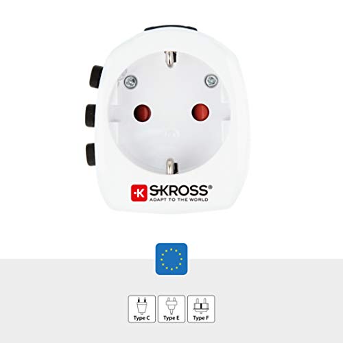 SKROSS | 1.103150 | Pro Light | Adattatore Universale da Viaggio con Schuko. Tensione e Potenza: 100V – 630W / 250V – 1575W - Adatto a PC e Asciugacapelli. Protezione Anti Scossa elettrica