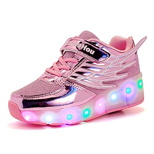 SkybirdUK Cambio de 7 colores LED mejorada regletas de rodillos de ruedas zapatos del patín para Unisex-niños 4 Reino Unido Rosa