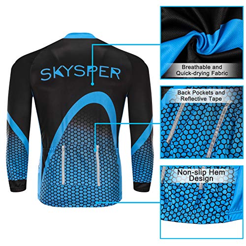 SKYSPER Ciclismo Maillot Hombres Jersey + Pantalones Largos Culote Mangas Largas de Ciclismo Conjunto de Ropa Maillot Entretiempo para Deportes al Aire Libre Ciclo Bicicleta