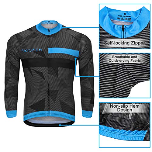 SKYSPER Ciclismo Maillot Hombres Jersey + Pantalones Largos Culote Mangas Largas de Ciclismo Conjunto de Ropa Maillot Entretiempo para Deportes al Aire Libre Ciclo Bicicleta