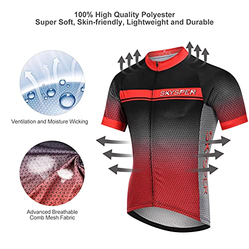 SKYSPER Maillot Ciclismo Hombre Camiseta Ropa de ciclismo Manga Corta Ropa Ciclista para Bicicleta de Montaña con Bolsillo Transpirable Secado Rápido Verano para Deportes al Aire Libre Ciclo Bicicleta