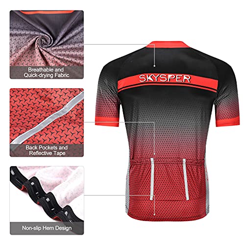 SKYSPER Maillot Ciclismo Hombre Camiseta Ropa de ciclismo Manga Corta Ropa Ciclista para Bicicleta de Montaña con Bolsillo Transpirable Secado Rápido Verano para Deportes al Aire Libre Ciclo Bicicleta