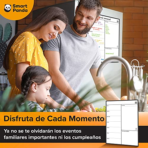 Smart Panda Calendario Magnético para Nevera - Ideal Planificador de Menú, Recordatorio, Lista de la Compra - Pizarra Magnética Incluye 4 Rotuladores de Color – Semanal – En Español