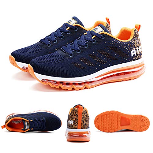 Smarten Zapatillas de Running Hombre Mujer Air Correr Deportes Calzado Verano Comodos Zapatillas Sport Blue Orange 45 EU