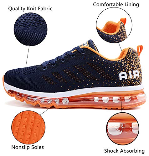 Smarten Zapatillas de Running Hombre Mujer Air Correr Deportes Calzado Verano Comodos Zapatillas Sport Blue Orange 45 EU