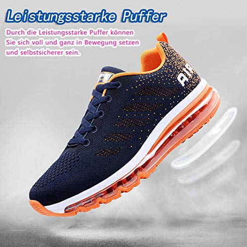 Smarten Zapatillas de Running Hombre Mujer Air Correr Deportes Calzado Verano Comodos Zapatillas Sport Blue Orange 45 EU