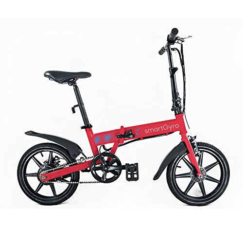 SMARTGYRO Ebike Red - Bicicleta Eléctrica, Ruedas de 16", Asistente al Pedaleo, Plegable, Batería extraíble de Litio de 4400 mAh, Freno V-Brake y Disco, Autonomía 30-50 Km, Color Rojo