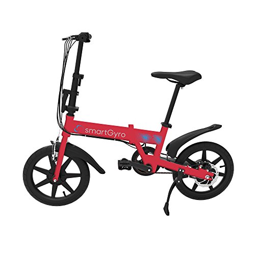 SMARTGYRO Ebike Red - Bicicleta Eléctrica, Ruedas de 16", Asistente al Pedaleo, Plegable, Batería extraíble de Litio de 4400 mAh, Freno V-Brake y Disco, Autonomía 30-50 Km, Color Rojo