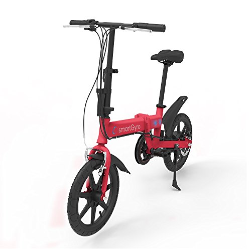 SMARTGYRO Ebike Red - Bicicleta Eléctrica, Ruedas de 16", Asistente al Pedaleo, Plegable, Batería extraíble de Litio de 4400 mAh, Freno V-Brake y Disco, Autonomía 30-50 Km, Color Rojo