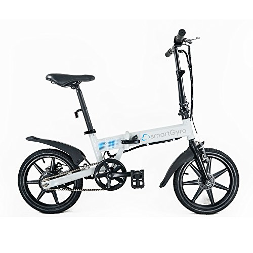 SMARTGYRO Ebike White - Bicicleta Eléctrica, Ruedas de 16", Asistente al Pedaleo, Plegable, Batería extraíble de Litio de 4400 mAh, Freno V-Brake y Disco, Autonomía 30-50 Km, Color Blanco