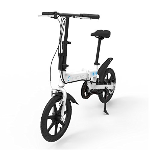 SMARTGYRO Ebike White - Bicicleta Eléctrica, Ruedas de 16", Asistente al Pedaleo, Plegable, Batería extraíble de Litio de 4400 mAh, Freno V-Brake y Disco, Autonomía 30-50 Km, Color Blanco