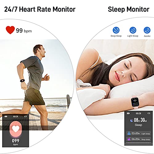 Smartwatch, 1.69" Reloj Inteligente Hombre Mujer Impermeable IP68 Pulsera Actividad 24 Modos Deporte con Pulsómetro Monitor de Sueño Monitores Actividad Cronómetros Calorías Podómetro para Android iOS