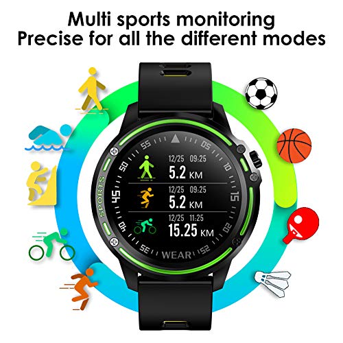 Smartwatch Padgene Reloj Inteligente IP68 Impermeable Bluetooth con Múltiples Deportes, Pulsómetro, Monitor de Sueño, Notificación de Llamada y Mensaje para Android e iOS (Negro Amarillo)