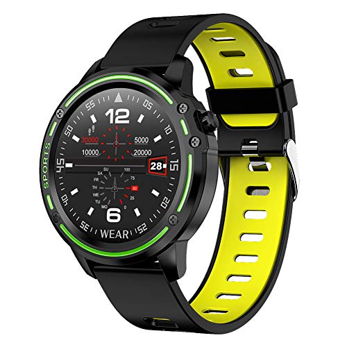 Smartwatch Padgene Reloj Inteligente IP68 Impermeable Bluetooth con Múltiples Deportes, Pulsómetro, Monitor de Sueño, Notificación de Llamada y Mensaje para Android e iOS (Negro Amarillo)