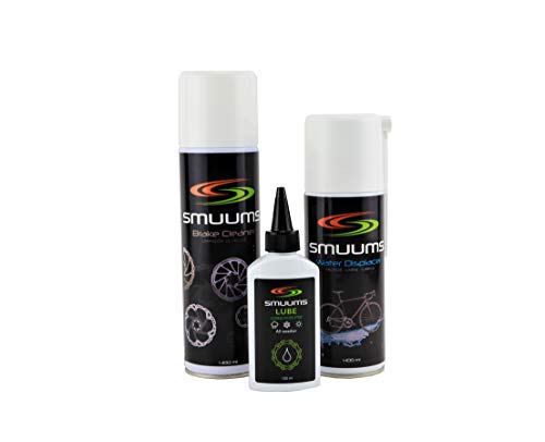 SMUUMS Bike - Pack Mantenimiento Bicicleta - Lubricante Cadena PTFE 100ml + Limpiador Frenos de Disco 400ml + Spray Lubricante Anticorrosión 400ml.