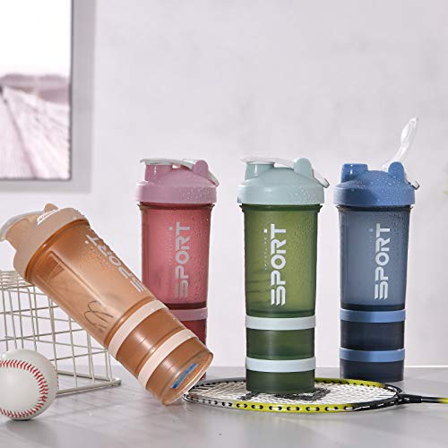 Soapow Botella de la coctelera de proteína portátil suplemento mezclador taza con almacenamiento en polvo para correr ciclismo fitness