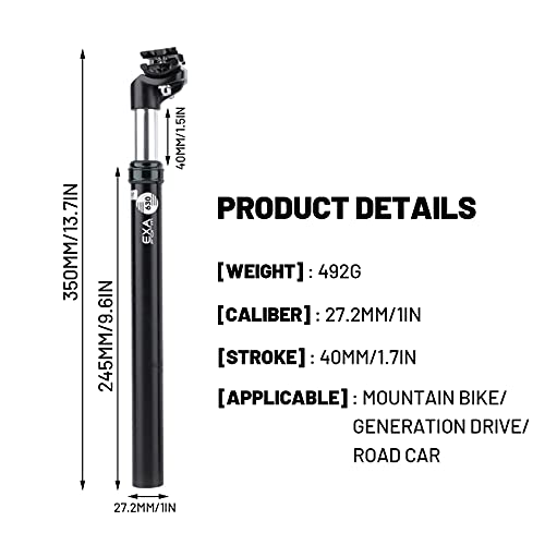 Soekodu 27,2 mm/31,6 mm Tija Sillín con Suspensión para Bicicleta, Tija Sillín Aluminio para Bicicleta con Abrazadera Tija Sillín con Amortiguador de Lmpacto para MTB Road Bike BMX (31.6mm,Black)