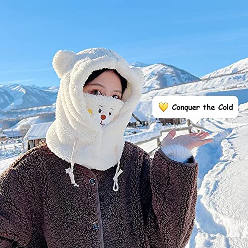 Sombrero de máscara bucal bufanda 3 en 1, Oreja de oso cálida y cálida de invierno, Sombreros de felpa para esquí para deportes al aire libre, Suave a prueba de viento, Adecuado para mujeres y niñas