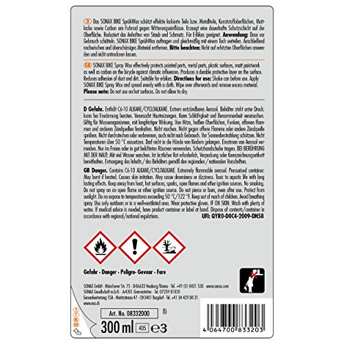 SONAX BIKE Cera Spray (300 ml) sellado duradera para bicicletas y bicicletas eléctricas | N.° 08332000