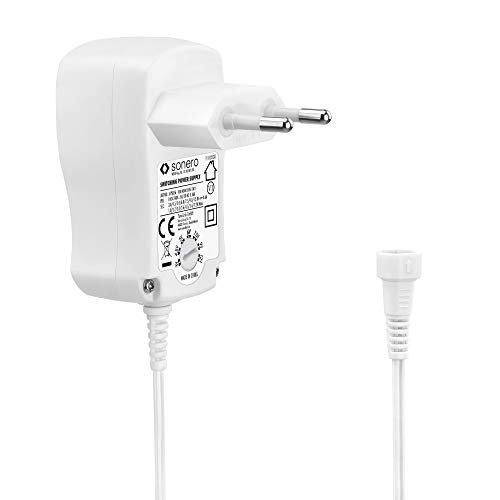 Sonero Fuente de alimentación Universal, Voltaje Ajustable 3V-12V, con 8 adaptadores, máx. 600mA, Blanco