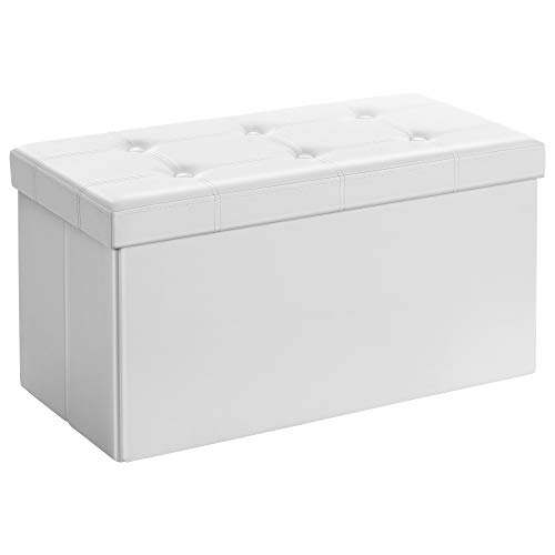 Songmics LSF106 Baúl Puff - Taburete para Almacenaje Plegable Carga máxima de 300 kg Blanco, 76 x 38 x 38 cm