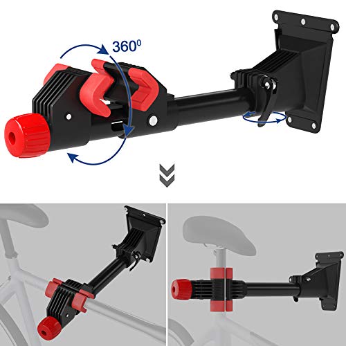 SONGMICS Soporte de Reparación de Bicicletas Montado en la Pared, Soporte de Almacenamiento de Bicicletas de Alta Resistencia, Rotación de 360 Grados, Soporte Extraíble, 2 Ménsula, Negro SBR08B