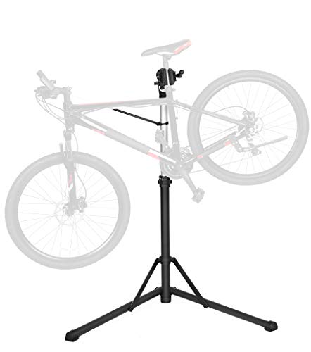 SONGMICS Soporte de Reparación de Bicicletas, Soporte de Reparación de Bicicletas de Aluminio con Bandeja Magnética, Ajustable, Ligero, Portátil, para Mantenimiento de Bicicletas, Negro SBR04B