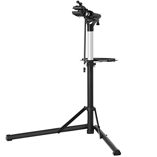 SONGMICS Soporte de Reparación de Bicicletas, Soporte de Reparación de Bicicletas de Aluminio con Bandeja Magnética, Ajustable, Ligero, Portátil, para Mantenimiento de Bicicletas, Negro SBR04B