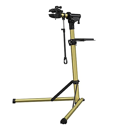 SONGMICS Soporte de Reparación de Bicicletas, Soporte de Taller para Bicicletas con Bandeja Magnética, Telescópicas de Liberación Rápida, Ligero y Portátil, Dorado Champagne SBR004A01