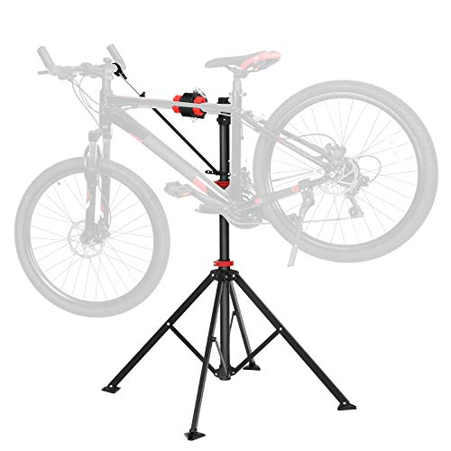 SONGMICS Soporte de Reparación de Bicicletas, Soporte de Trabajo de Bicicleta y Soporte de Mantenimiento con Cierre Rápido, Herramientas, Soporte del Manillar, Ligero y Portátil, Negro y Rojo SBR06B