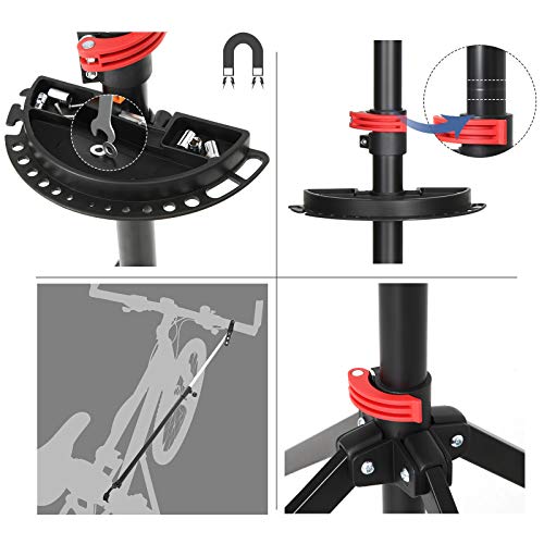 SONGMICS Soporte de Reparación de Bicicletas, Soporte de Trabajo de Bicicleta y Soporte de Mantenimiento con Cierre Rápido, Herramientas, Soporte del Manillar, Ligero y Portátil, Negro y Rojo SBR06B