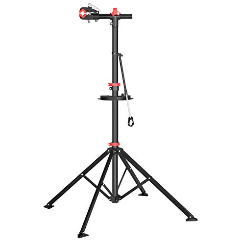 SONGMICS Soporte de Reparación de Bicicletas, Soporte de Trabajo de Bicicleta y Soporte de Mantenimiento con Cierre Rápido, Herramientas, Soporte del Manillar, Ligero y Portátil, Negro y Rojo SBR06B