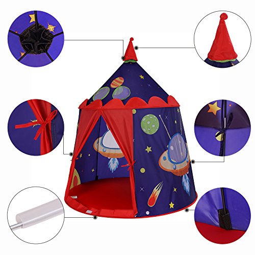 SONGMICS Tienda de Campaña Infantil, Carpa Infantil Plegable, Casa de Juegos para Interiores y Exteriores, Pop-up Portátil, Tienda con Bolsa de Transporte, Regalo para Niños, Azul , Navidad, LPT01BU